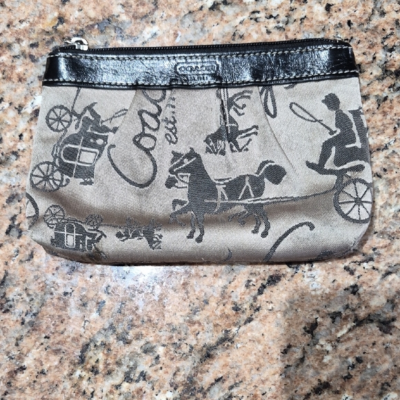 Coach Black and Tan Horse and Carriage Pouch Wristlet (No Strap)
